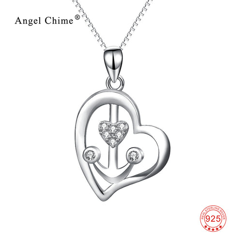 925 Sterling Silver Love Heart Anchor Cubic Zirconia Crystal Pendants Necklaces Fashion Jewelry For Women