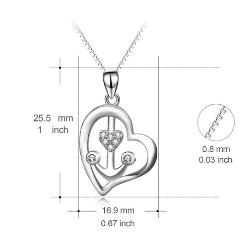 925 Sterling Silver Love Heart Anchor Cubic Zirconia Crystal Pendants Necklaces Fashion Jewelry For Women