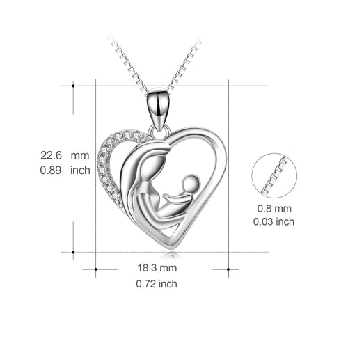 925 Sterling Silver Mother & Child Love Heart Pendants Necklaces Fine Jewelry For Women Mother's Day Gift