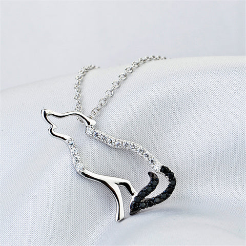 925 Sterling Silver Necklace Black White Cubic Zirconia Wolf Necklaces & Pendants Men and Women Jewelry GNX0004