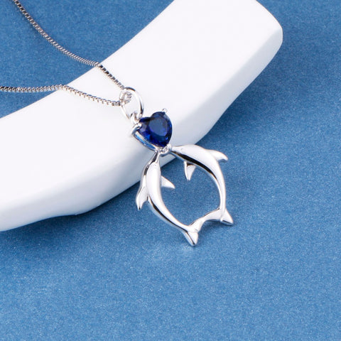 925 Sterling Silver Necklace Romantic Blue Crystal Dolphins Pendants Necklaces Fashion Jewelry For Women