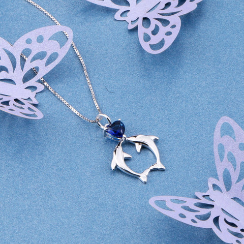 925 Sterling Silver Necklace Romantic Blue Crystal Dolphins Pendants Necklaces Fashion Jewelry For Women