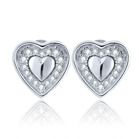 925 Sterling Silver Shiny White trendy Heart lover pretty jewelry Dancing party wedding Russia Women Stud Earring Best Gift