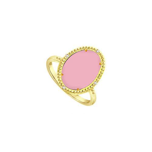 .925 Sterling Silver Overlay 18K Yellow Gold Ring with Pink Chalcedony and Cubic Zirconia 15.08-JewelryKorner-com
