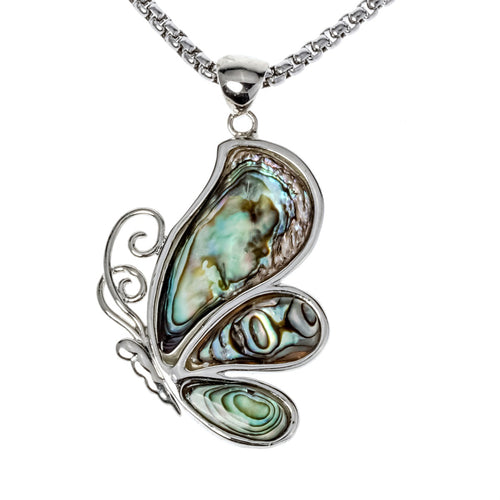 Abalone shell butterfly necklace pendant W stainless steel chain jewelry birthday gifts for women her wife girlfriend