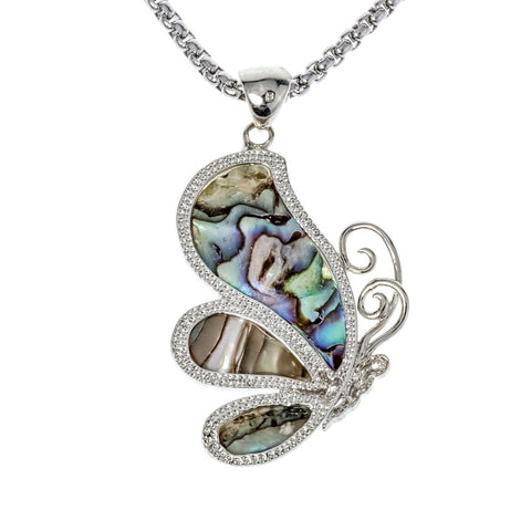 Abalone shell butterfly necklace pendant W stainless steel chain jewelry birthday gifts for women her wife girlfriend