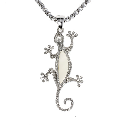 Abalone shell gecko lizard necklace pendant charm stainless steel chain jewelry birthday gifts for women her girlfriend I040