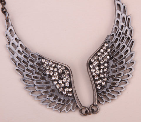Angel wing bib necklace adjustable women biker jewelry gifts antique silver color NM06 wholesale dropship