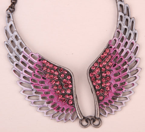 Angel wing bib necklace adjustable women biker jewelry gifts antique silver color NM06 wholesale dropship