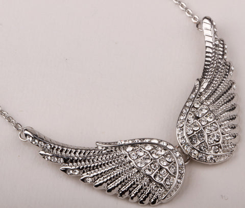 Angel wing chocker necklace women biker bling jewelry gifts W/ crystal antique gold silver color NM04 wholesale dropshipping