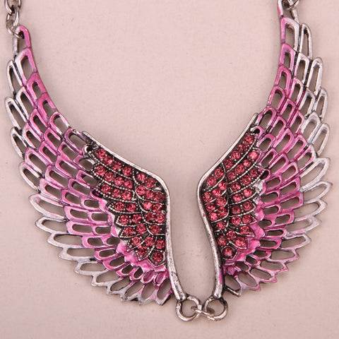 Angel wings bib necklace women biker bling jewelry gifts adjustable antique silver color W crystal ZN01 wholesale dropshipping