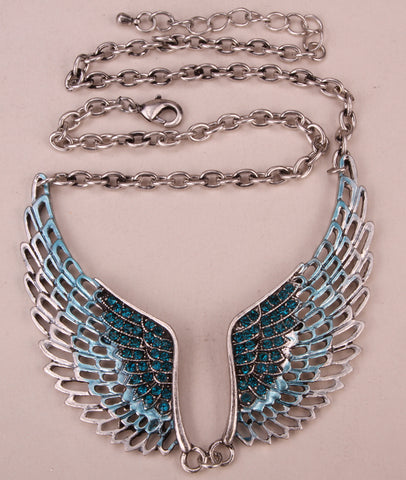 Angel wings bib necklace women biker bling jewelry gifts adjustable antique silver color W crystal ZN01 wholesale dropshipping