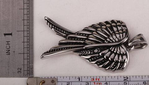 Angel wings stainless steel pendant for men women 316L biker heavy jewelry necklace silver tone wholesale 2015 GN03