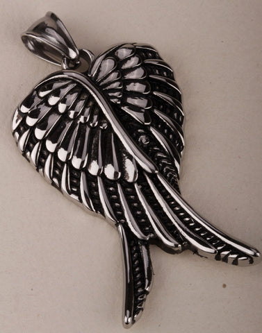 Angel wings stainless steel pendant for men women 316L biker heavy jewelry necklace silver tone wholesale 2015 GN03