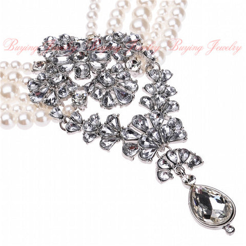 Attractive White Pearl Glass Beads Layered Bib Choker Pendant Necklace Wedding Shining Jewelry Gift