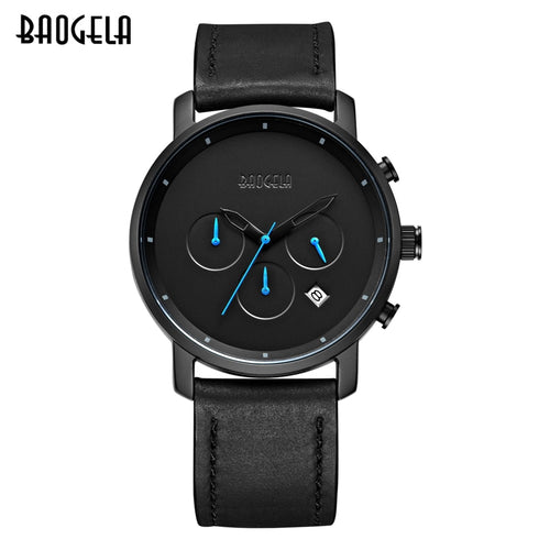 BAOGELA Chronograph Casual Watch Men Luxury Brand Quartz Sport Watch Genuine Leather Mens Wristwatch 1705