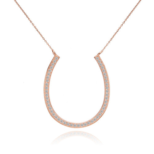 BELLA Fashion 925 Sterling Silver Lucky Horseshoe Bridal Necklace Cubic Zircon Chain Necklace Rose Gold Tone For Party Jewelry