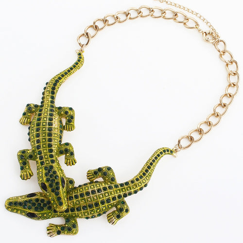 Bella Fashion 3 Colors Enamel Crocodile Choker Necklace Austrian Crystal Rhinestone Animal Alligator Necklace Party Jewelry Gift