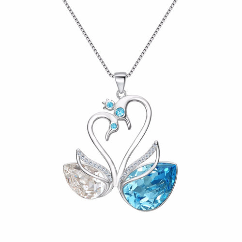 Bella Fashion 925 Sterling Silver Elegant Swan Bridal Pendant Necklace Austrian Crystal Animal Necklace For Wedding Party Gift