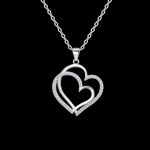Bella Fashion 925 Sterling Silver Heart Bridal Chain Necklace Cubic Zircon Pendant Necklace For Wedding Party Jewelry Valentine