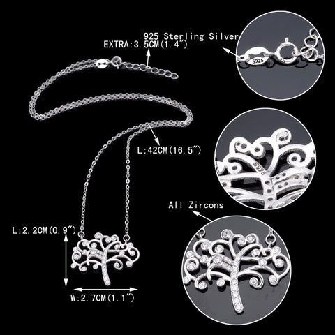 Bella Fashion 925 Sterling Silver Tree Bridal Necklace Cubic Zircon Pendant Necklace For Wedding Party Jewelry Silver/Rose Gold