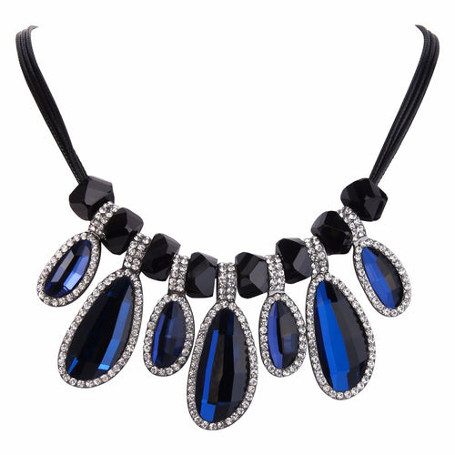 Bella Fashion Black Tone Blue Irregular Rhinestone Choker Necklace Austrian Crystal Necklace For Women Party Jewelry Gift