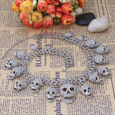 Bella Fashion Clear/Clear AB Full Skull Bone Skeleton Choker Necklace Austrian Crystal Rhinestone Necklace For Halloween Party