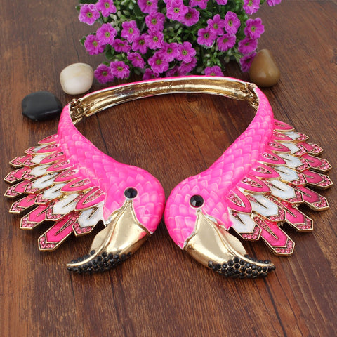 Bella Fashion Gorgeous 4 Colors Enamel Flamingo Statement Necklace Austrian Crystal Animal Necklace For Party Dress Jewelry