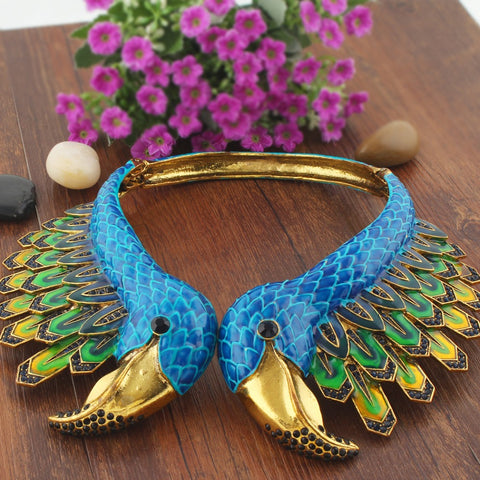 Bella Fashion Gorgeous 4 Colors Enamel Flamingo Statement Necklace Austrian Crystal Animal Necklace For Party Dress Jewelry