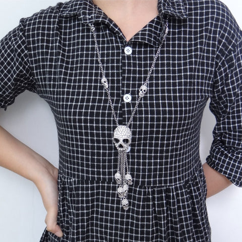 Bella Fashion Multi Skeleton Skull Tassel Pendant Necklace Austrian Crystal Rhinestone Long Chain Necklace For Halloween Party