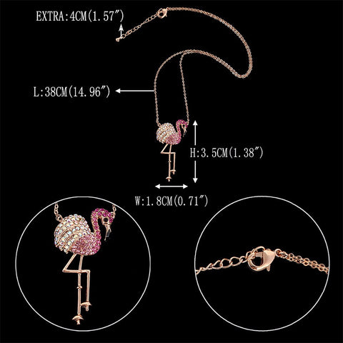 Bella Fashion Rose Gold Tone Bling Pink Flamingo Pendant Necklace Austrian Crystal Rhinestone Animal Necklace For Party Jewelry