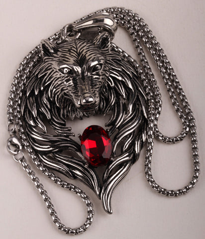 Big wolf stainless steel men necklace 316L pendant W chain biker heavy jewelry animal charm wholesale dropshipping GN41