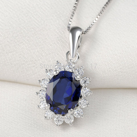 Blue Zirconia 925 Sterling Silver Pendant 18' Free Gift Chain Trendy Jewelry For Women Ship From USA Fast Delivery