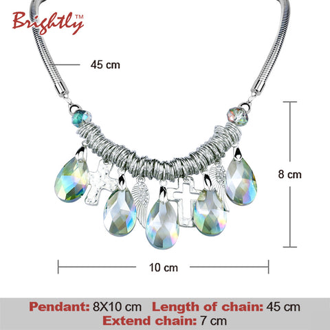 Brightly Bohemia Maxi Statement Necklaces 5 Water Drop Luxury Rhinestone Cross & Angel Wings Pendants Necklaces For Women