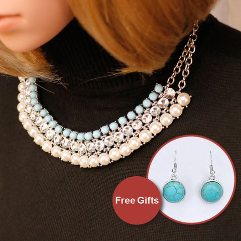 Brightly Bohemian Statement Collar Necklaces Greenish-blue Beads Simulated Pearls Pendants Necklaces for Women Holidays Beach