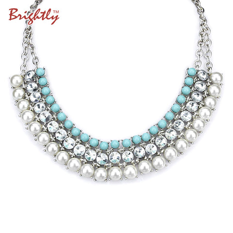 Brightly Bohemian Statement Collar Necklaces Greenish-blue Beads Simulated Pearls Pendants Necklaces for Women Holidays Beach