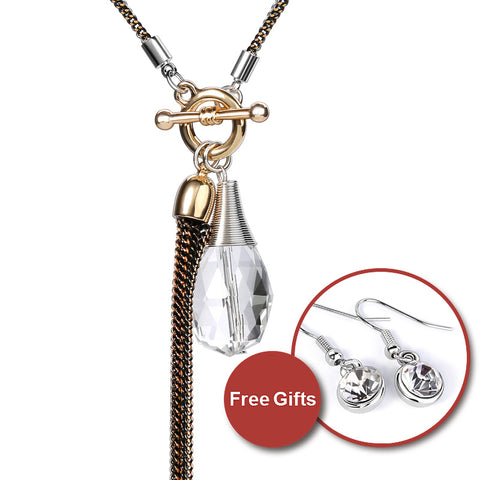 Brightly Double Chain Long Necklace Water drop and Tassel Pendant Necklaces For Women