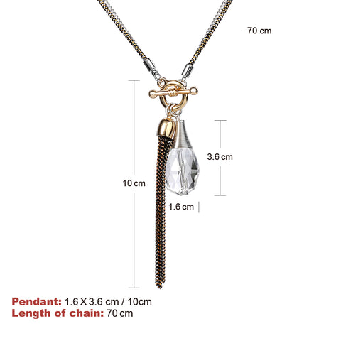 Brightly Double Chain Long Necklace Water drop and Tassel Pendant Necklaces For Women