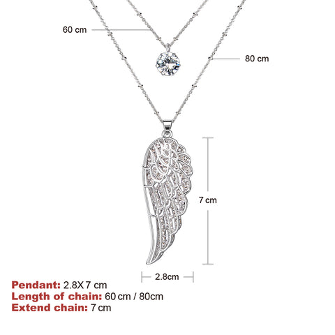Brightly Double Layers Long Necklaces Double Angel Wings Simulated Rhinestone Pendants Necklace for Women Gifts Dropshipping