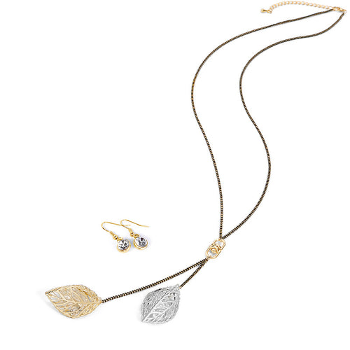 Brightly Elegant OL Elegant Style Vintage Long Necklaces Hollow Double Leaf Pendants Necklace for Women Accessories Love Gifts