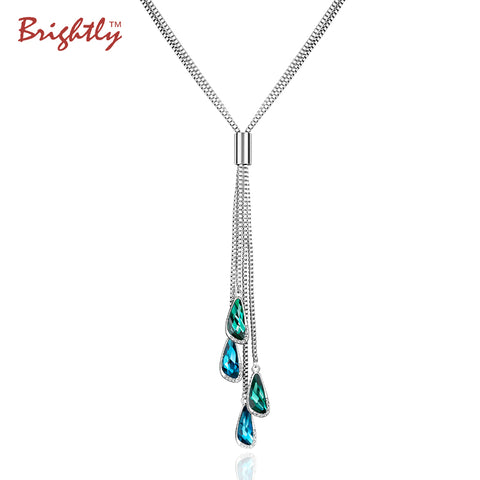 Brightly Fashion Ethnic Tassel Long Necklace Rhinestone Pendants Necklace for Women Two Colors