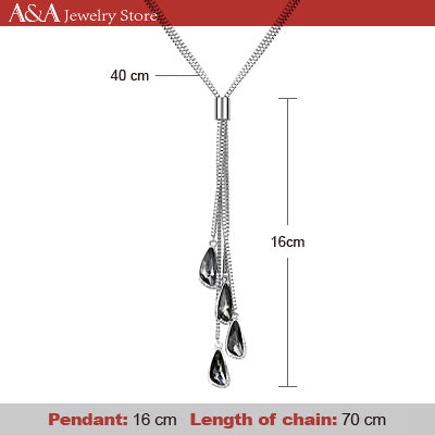 Brightly Long Necklaces Water Drop Design Rhinestone Pendants Necklaces For Women OL Style 4 Colors Dropshipping