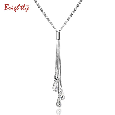 Brightly Long Necklaces Water Drop Design Rhinestone Pendants Necklaces For Women OL Style 4 Colors Dropshipping