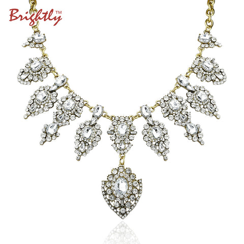 Brightly Luxury Pendant Necklaces with Water Drop Rhinestones Maxi Statement Necklaces For Women Wedding Party Dress