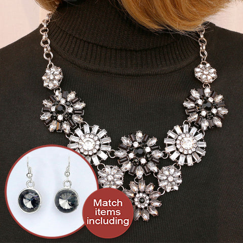 Brightly Maxi Statement Collar Necklaces Blue/Black Colors Flowers Design Pendants Necklaces for Women Gifts