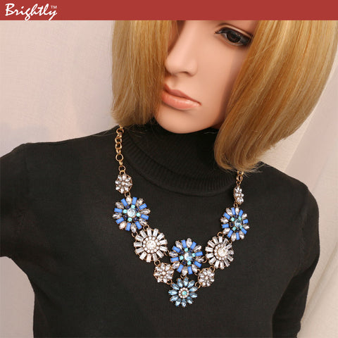 Brightly Maxi Statement Collar Necklaces Blue/Black Colors Flowers Design Pendants Necklaces for Women Gifts