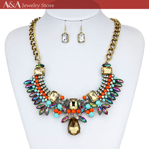Brightly Maxi Statement Collar Necklaces Colorful Luxcury Rhinestions Pendants Necklaces For Women Holidays Beach Bohemia Style