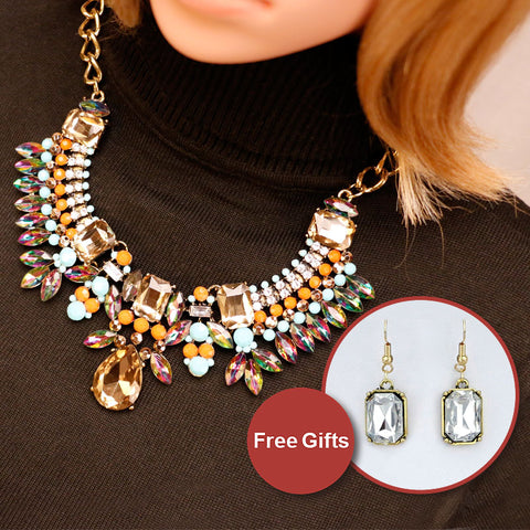 Brightly Maxi Statement Collar Necklaces Colorful Luxcury Rhinestions Pendants Necklaces For Women Holidays Beach Bohemia Style