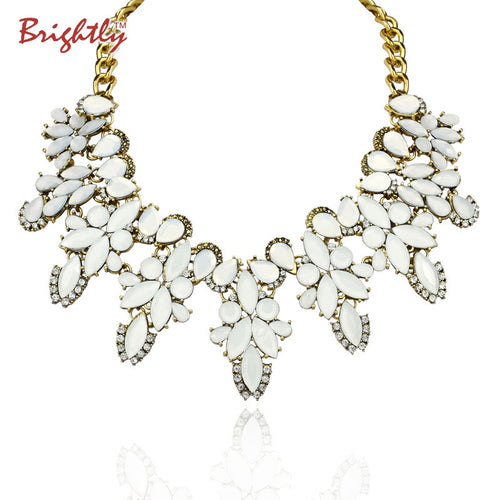 Brightly Maxi Statement Necklaces Luxury White Flowers Shape Pedants Necklaces for Women Wedding Dress