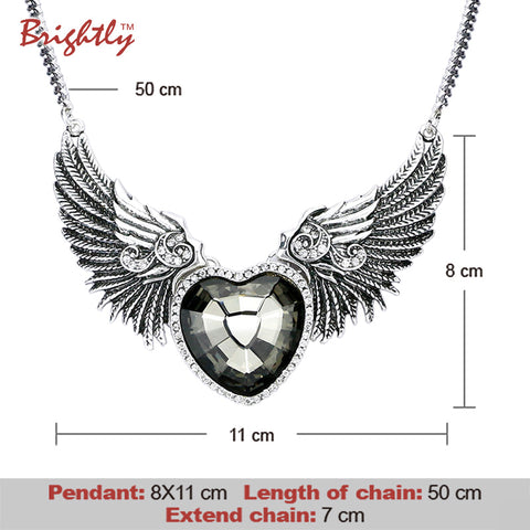 Brightly Punk Style Collar Statement Necklace Love Heart & Angel Wings Pendants Necklaces for Women Antique Silver Plated